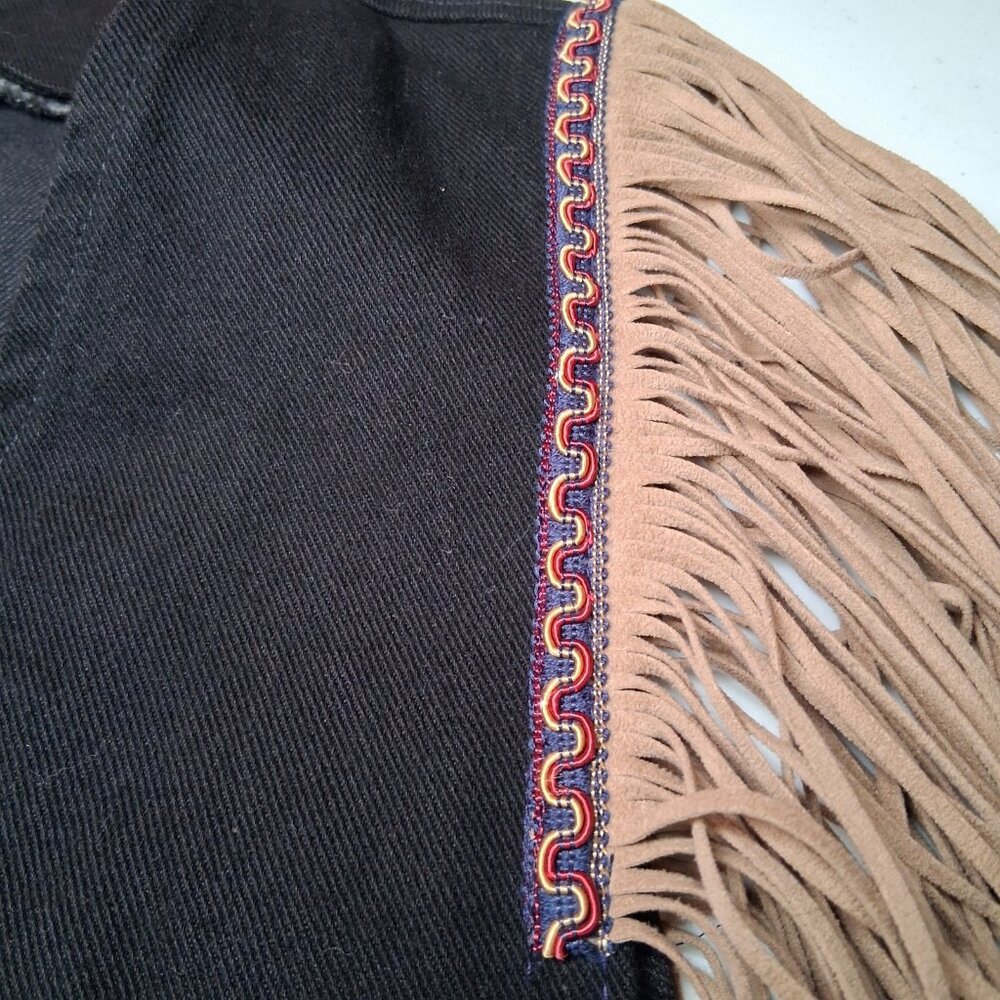 Vintage Western Wear Vest Women XL Wanted Beads Beautiful Fringe Black Denim USA - Picture 11 of 15